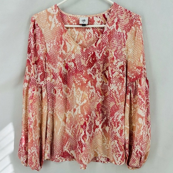 CAbi Tops - CAbi Women’s Small Pink Snakeskin Animal Print Bethany Blouse Long Sleeve V-Neck